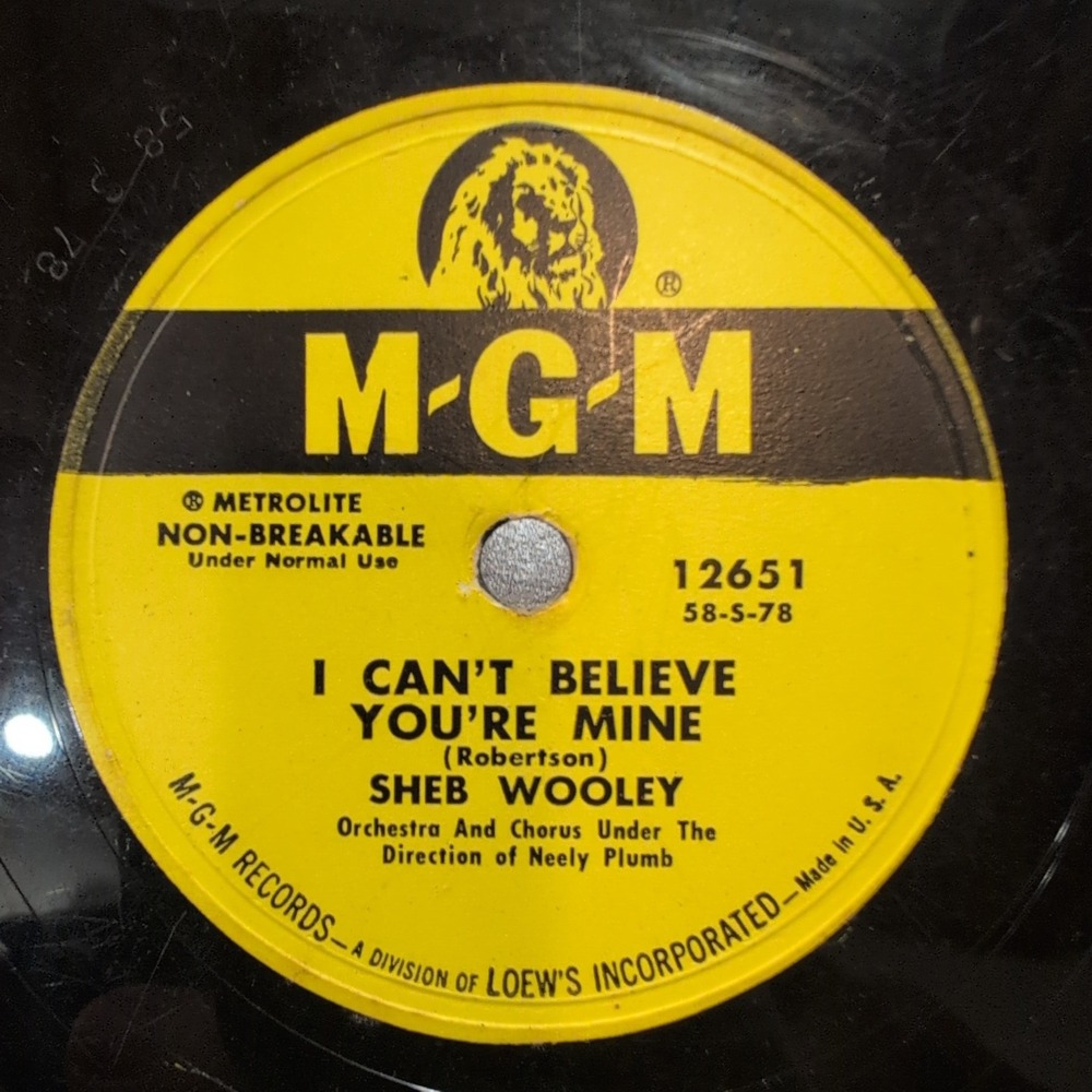 Sheb Wooley The Purple People Eater I Can't Believe You're Mine MGM 78 12651 VG+ - Picture 2 of 2